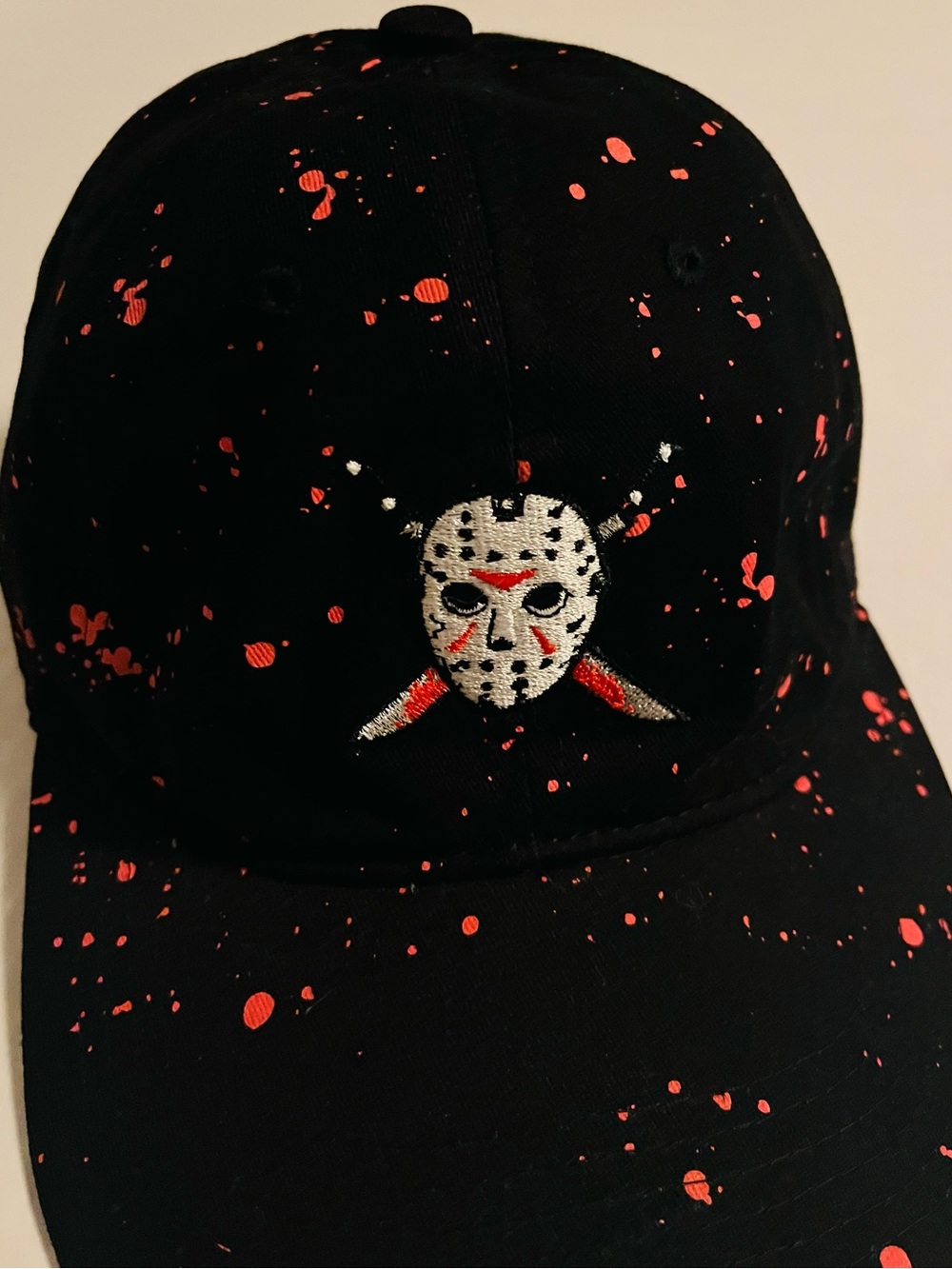 NEW Friday The 13th Jason Mask Blood Splatter OFFICIAL Movie Strapback Hat Black